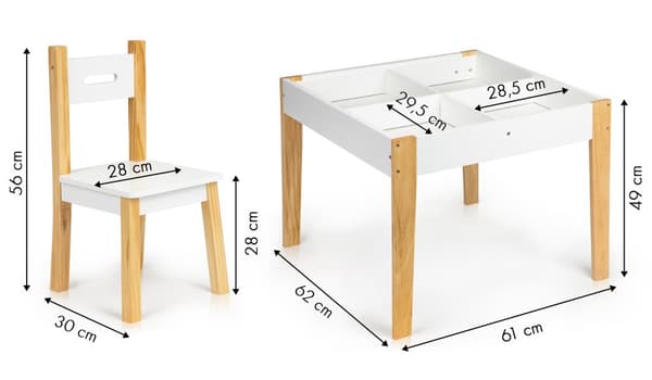 Barnmöbelset med organisering - Bord + 2 stolar - Furu