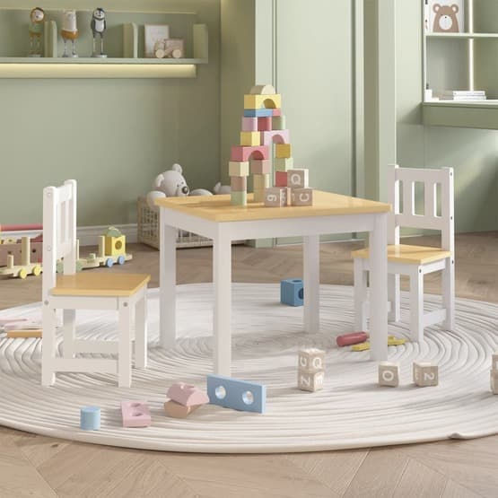 Barnbord Och Stolar 3 Delar Vit Och Beige Mdf