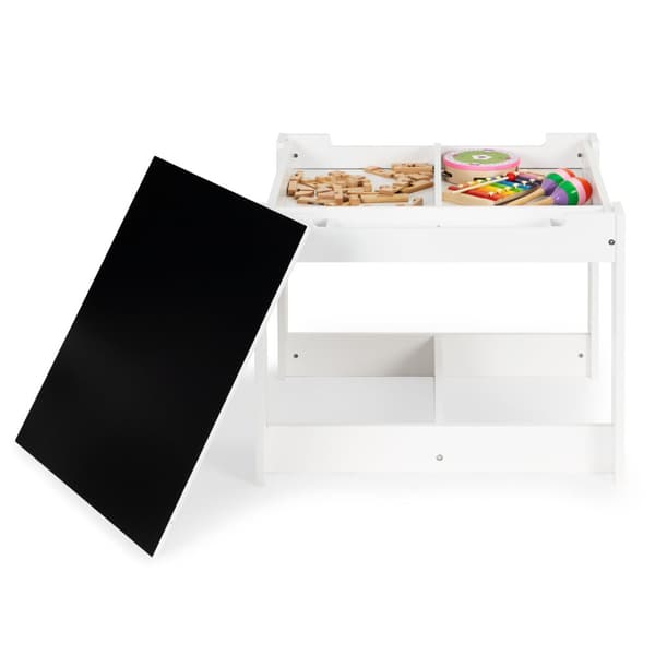 Børnebord og stole - 63x63x51cm - bord dobbeltsidet - hvid