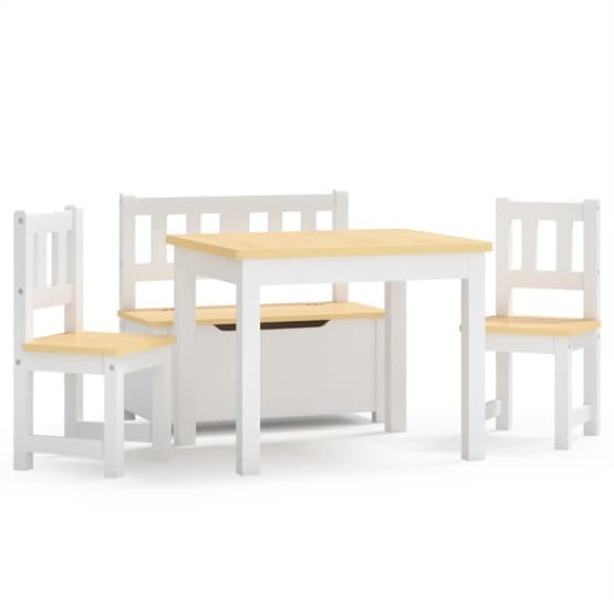 Barnbord Och Stolar 4 Delar Vit Och Beige Mdf