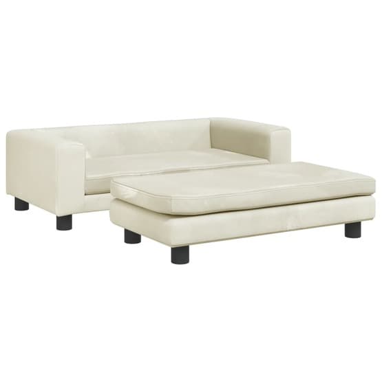 Barnsoffa Med Fotpall Gräddvit 100X50X30 Cm Sammet