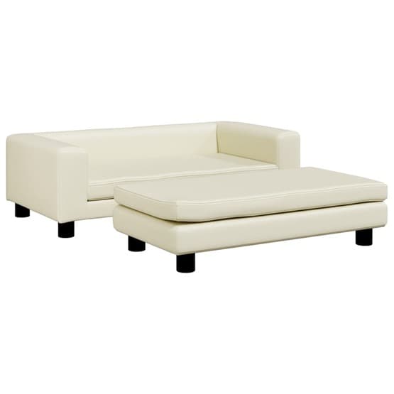 Barnsoffa Med Fotpall Gräddvit 100X50X30 Cm Konstläder