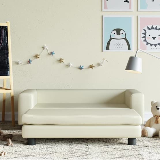 Barnsoffa Med Fotpall Gräddvit 100X50X30 Cm Konstläder