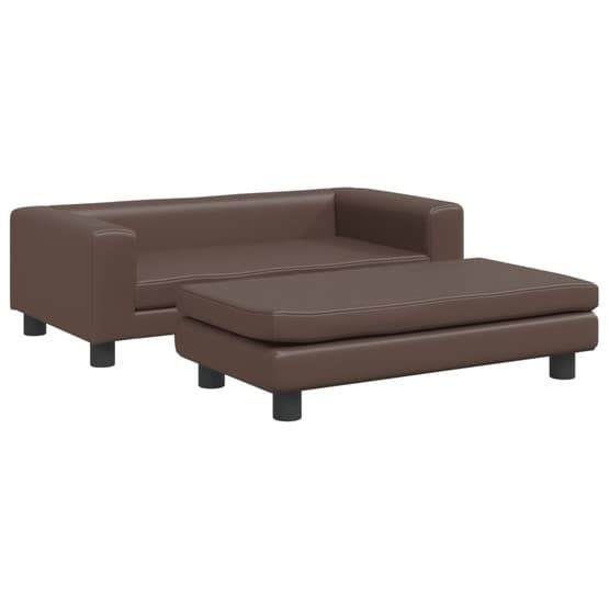Barnsoffa Med Fotpall Brun 100X50X30 Cm Konstläder
