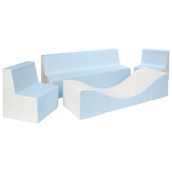 Möbelset Till Barn - Läder - Soffa+2 St Stolar + Bord - Vit/Blå Pastell