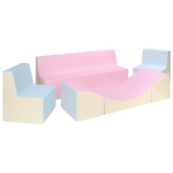 Möbelset Till Barn - Läder - Soffa+2 St Stolar + Bord - Rosa/Blå/Gul Pastell