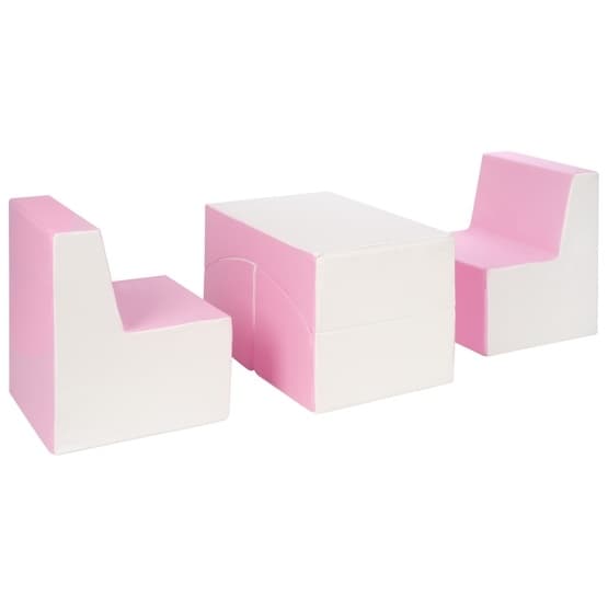 Møbelsæt til børn - 2 stole + bord - Hvid/Pink Pastel