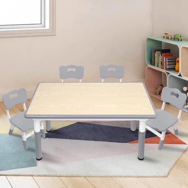 YUENFONG barnbord med 4 stolar, höjdjusterbar sittgrupp, för barn från 2 år och uppåt. grå