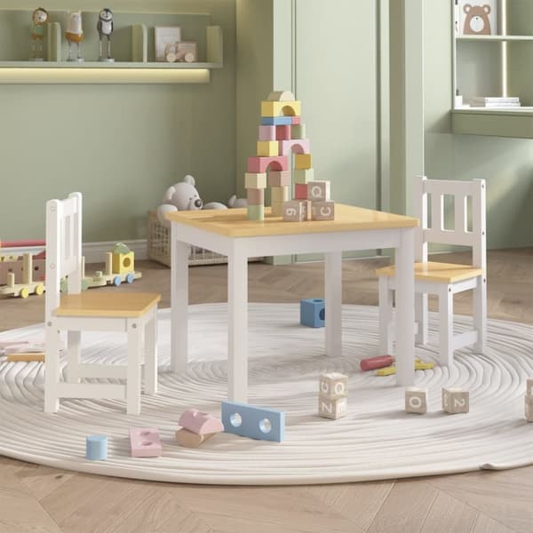 vidaXL bord- og stolesæt til børn 3 dele MDF hvid og beige -  Møbelsæt til baby & småbørn