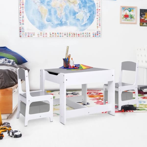 The Living Store Lasten pöytä ja 2 tuolia valkoinen MDF -  Lastenhuoneen kalusteet
