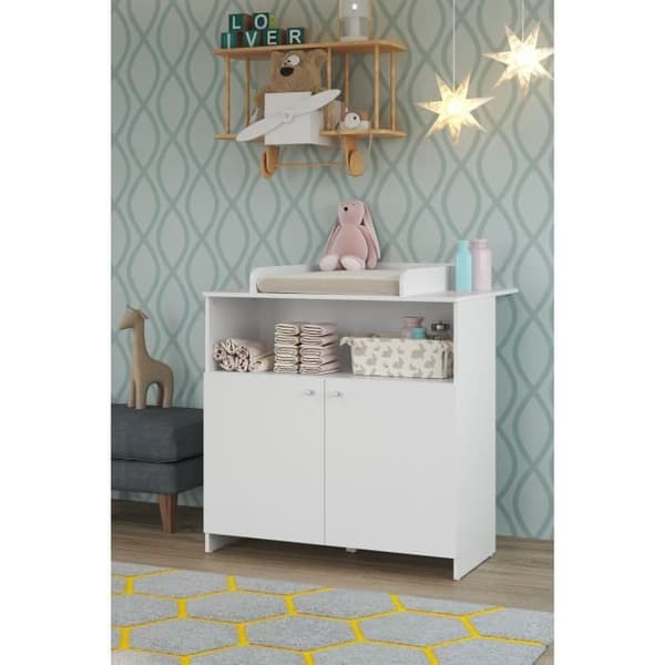 Duo babyrum: Säng 70 x 140 cm + NIKO omklädningsbyrå - Vit - TREND TEAM