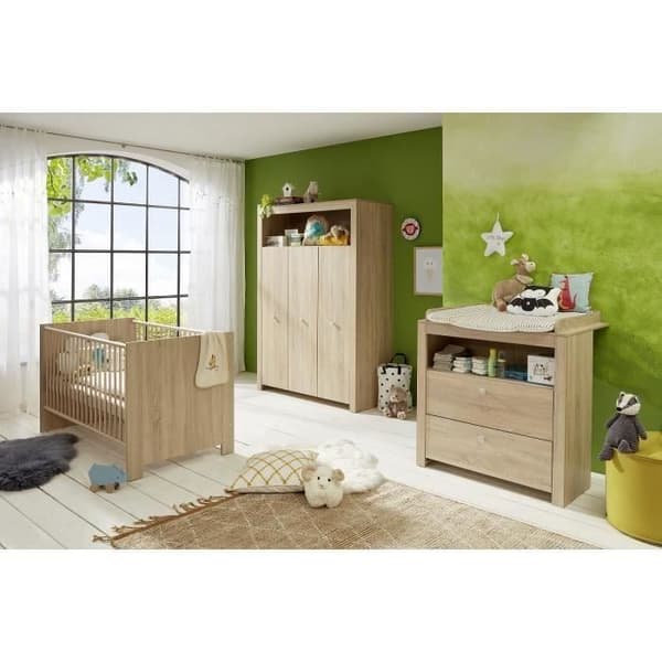 Babyrum Trio: Säng 70 x 140 cm + Skötbord + OLIVIA garderob - Ek - TREND TEAM