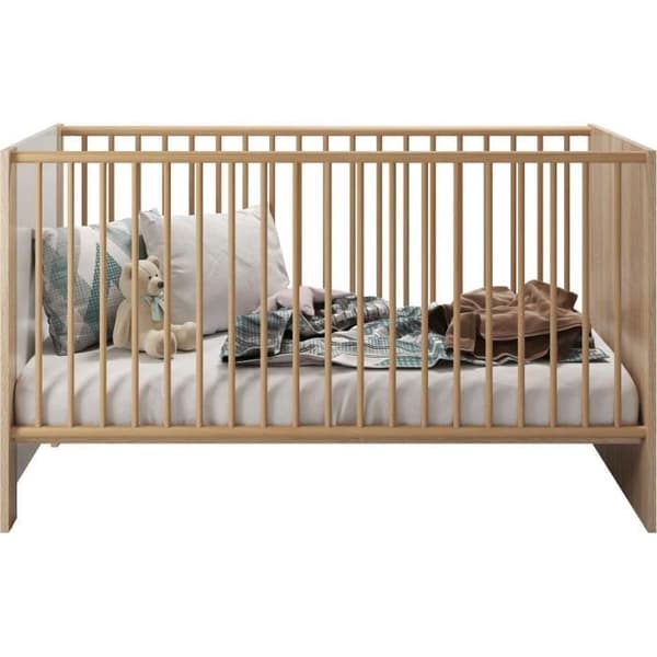 PIA trio babyrum - 70x140 cm säng + 2-dörrars skötbord + 2-dörrars garderob - Sonoma ek och matt vit dekor - TRENDTEAM