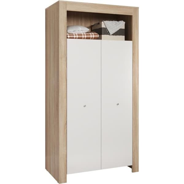 PIA trio babyrum - 70x140 cm säng + 2-dörrars skötbord + 2-dörrars garderob - Sonoma ek och matt vit dekor - TRENDTEAM