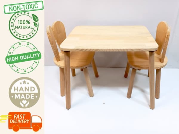 småbarns bord och stolar set - Träbord och stol för barn, kaninstol, trämöbler för barn, Montessori bord och stol, aktivitetsbord