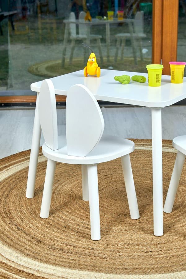 småbarns bord och stolar set - Träbord och stol för barn, kaninstol, trämöbler för barn, Montessori bord och stol, aktivitetsbord