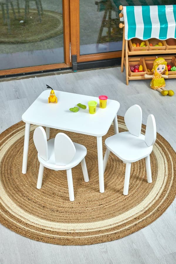 småbarns bord och stolar set - Träbord och stol för barn, kaninstol, trämöbler för barn, Montessori bord och stol, aktivitetsbord