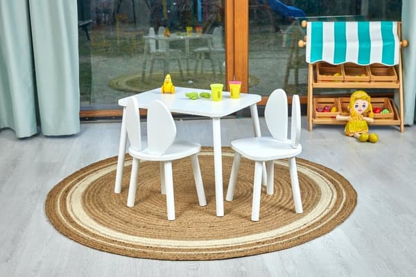 småbarns bord och stolar set - Träbord och stol för barn, kaninstol, trämöbler för barn, Montessori bord och stol, aktivitetsbord