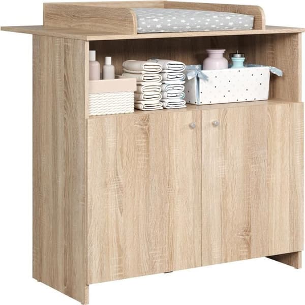 NIKO duo babyrum - 70x140 cm säng + 2-dörrars skötbord - Naturlig ekdekor - TRENDTEAM