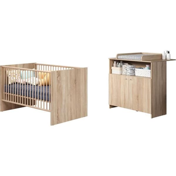 NIKO duo babyrum - 70x140 cm säng + 2-dörrars skötbord - Naturlig ekdekor - TRENDTEAM