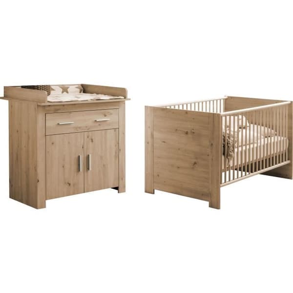 Babyrum Duo: Säng 70 x 140 cm + Omklädningsbyrå AHOI - Ek - TREND TEAM