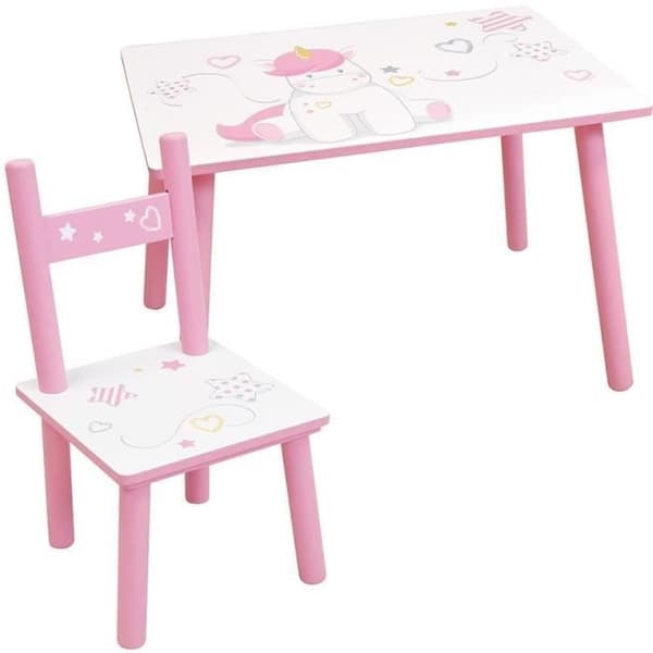 FUN HOUSE - Enhörningsbord h 41,5 cm x b 61 cm x d 42 cm med stol h 49,5 cm x b 31 cm x d 31,5 cm för barn