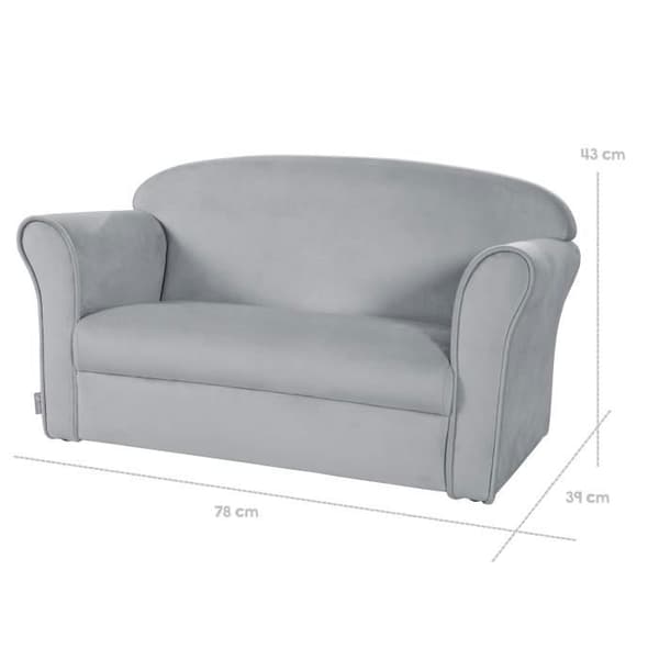 ROBA Mini Barnsoffa i Velvet Lil Sofa - Bekvämt ryggstöd med armstöd - Grå