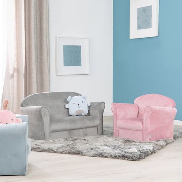 ROBA Mini Barnsoffa i Velvet Lil Sofa - Bekvämt ryggstöd med armstöd - Grå