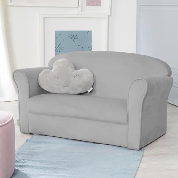 ROBA Mini Barnsoffa i Velvet Lil Sofa - Bekvämt ryggstöd med armstöd - Grå