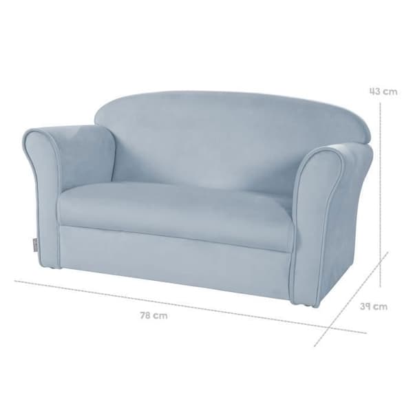 ROBA Mini Barnsoffa i Velvet Lil Sofa - Bekvämt ryggstöd med armstöd - Ljusblå