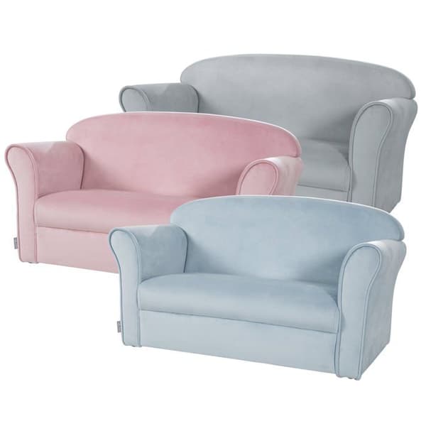 ROBA Mini Barnsoffa i Velvet Lil Sofa - Bekvämt ryggstöd med armstöd - Ljusblå
