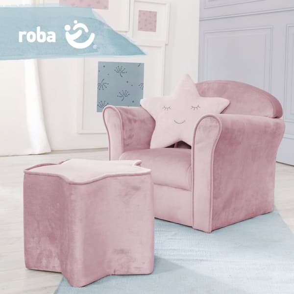 ROBA Velvet Babyfåtölj Lil Sofa - Klubbfåtölj för barn - Bekväm sits - med armstöd - Rosa
