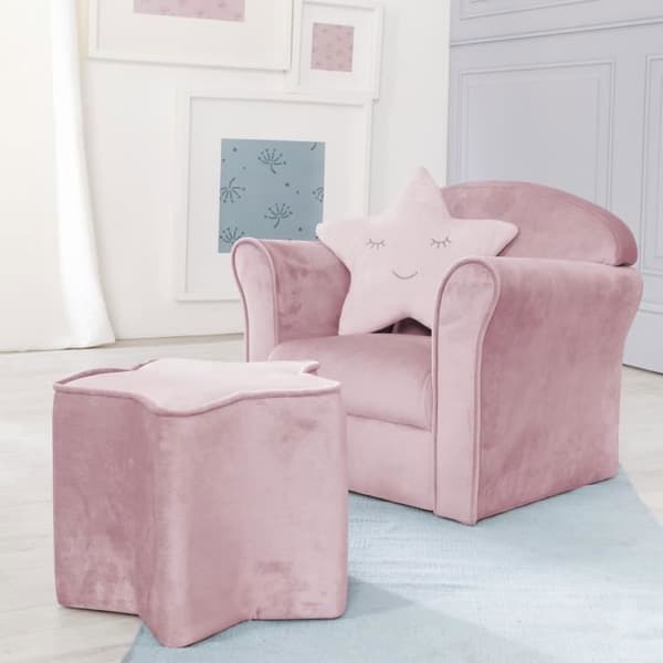 ROBA Velvet Babyfåtölj Lil Sofa - Klubbfåtölj för barn - Bekväm sits - med armstöd - Rosa