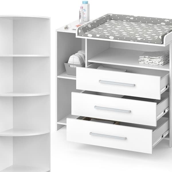 Vicco Oskar barnkammare set, vit, 2 delar, med omklädningsbyrå och leksakshylla
