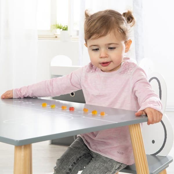 ROBA Bordsset + 2 barnstolar - miffy® - Kaninmönster - Lek- och lärbord - Grå / Vit