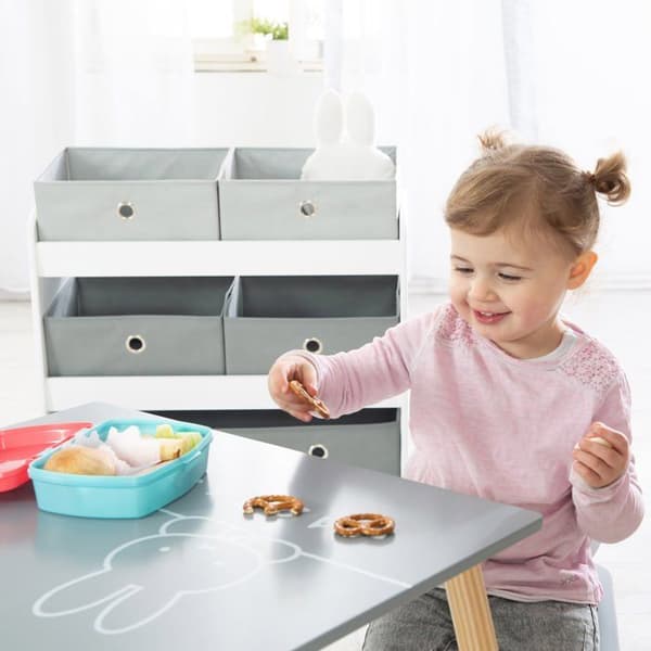 ROBA Bordsset + 2 barnstolar - miffy® - Kaninmönster - Lek- och lärbord - Grå / Vit