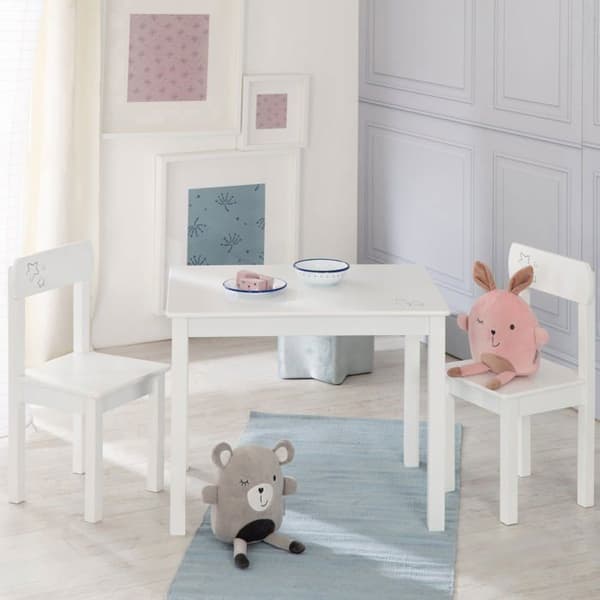 ROBA Barnbord + 2 stolar Set - Little Stars - Stjärnmönster - Lek- och lärbord - Vit