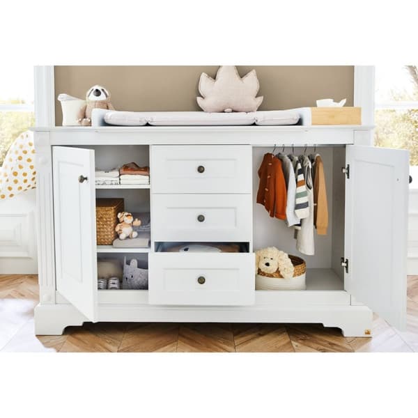 Rootz Emilia 3-delt børneværelsessæt - Babymøbler - Børneværelsessuite - Omdannes til juniorseng - Tremmeseng: 151x81x88cm, Garderobe: 166x58x208cm