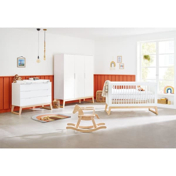 Rootz 3 -delstycken Nursery Furniture Set - Cot Bed - Changing Unit - Convertible Design - barnsäng: 150x76x94cm, enhet: 120x77x101cm, garderob: 156x5