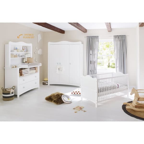 Rootz 'Florentina' Nursery Set - Baby Furniture - Kids Room Set - Convertible Cot Bed - White - Cot 146x76x87cm, Garderobe 140x57x180cm