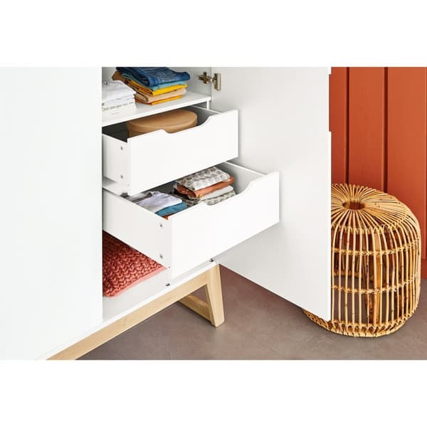 Rootz Nursery Bridge 3-osainen setti - Pinnasänky, Vaihtolaatikko, Vaatekaappi - Monipuolinen muotoilu - Kestävä MDF, saarni - Pinnasänky: 150x76x94 c