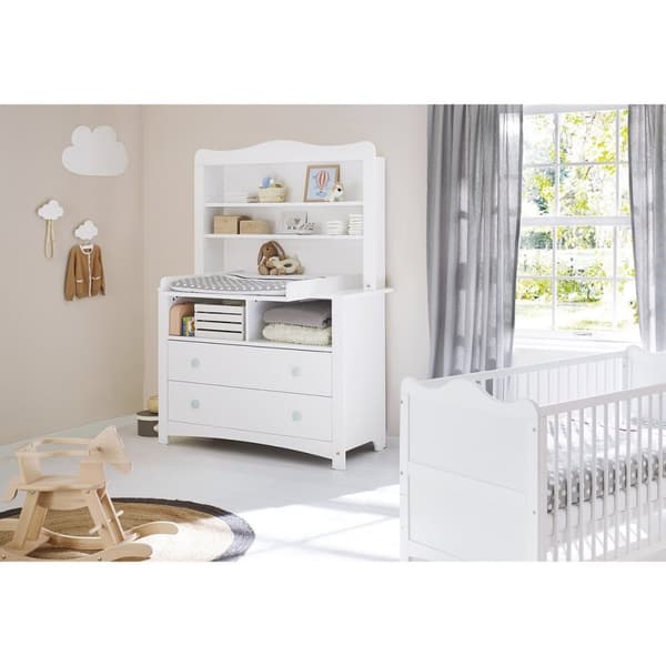 Rootz Florentina Ekstra bred skiftende enhed - Nursery Dresser - Babyændringsbord - Tilpaselig opbevaring - 130 cm x 77/57 cm x 180 cm