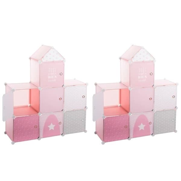 Förvaring slottsrosa för barn - ATMOSPHERA FOR KIDS - L. 94,5 x b. 109 x H. 32 cm - 10 förvaringslådor