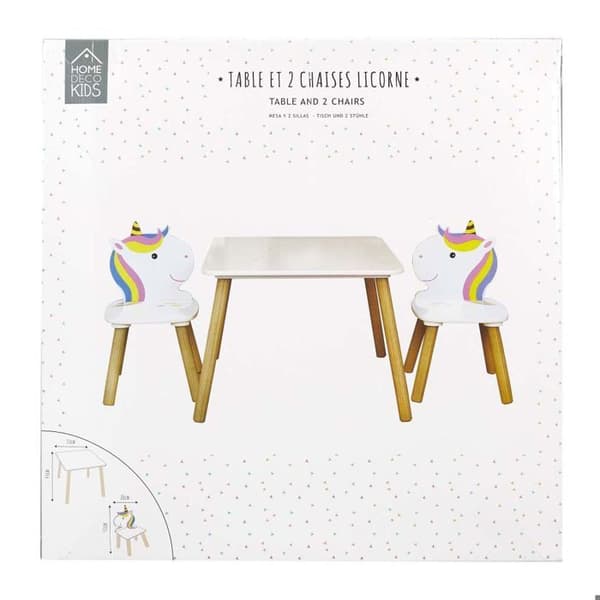 Home Deco Kids HD6764 Barnbord och 2 stolar Unicorn Lily Vit beige och flerfärgad