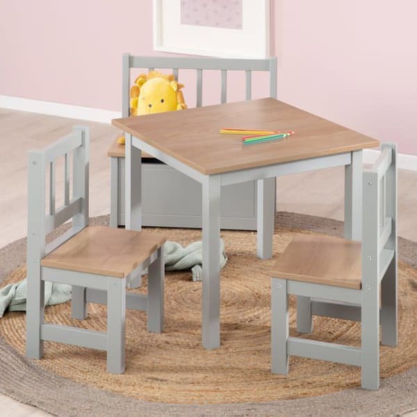 ROBA Ensemble Table + 2 Stolar Barn Woody - Spel- och Lärbord - Repur av repor - Grå / Trädekor
