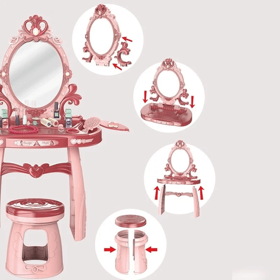 Sminkebord til børn - Toiletbord med spejl - 44X24,5X76Cm - Pink
