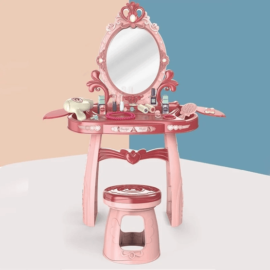 Sminkebord til børn - Toiletbord med spejl - 44X24,5X76Cm - Pink