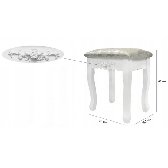 Toiletbord med spejl og skammel - Toiletbord - 74X143Cm - Hvid
