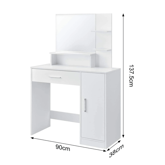 Sminkbord - Sminkbord - Med Spegel - 90X38X137,5 Cm - Vit