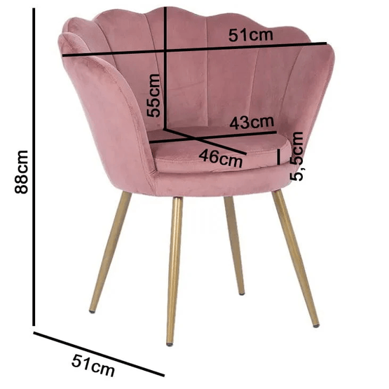Skalstol - Fåtölj - 58X51X88 Cm - Sammet - Rosa, Guld